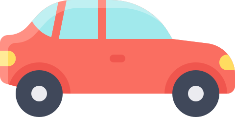 ilustração 2D de um carro popular comum, de coloração vermelha.