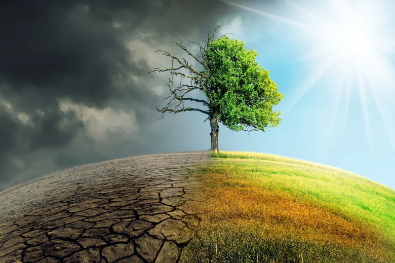 Planeta esférico com clima diferente em cada lado